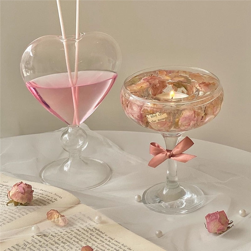 Creative Hydroponic Love Glass Vase Cup Decorative Utensils Aromatherapy Ornaments Photo Props Korean Style Cold Drink Bottle