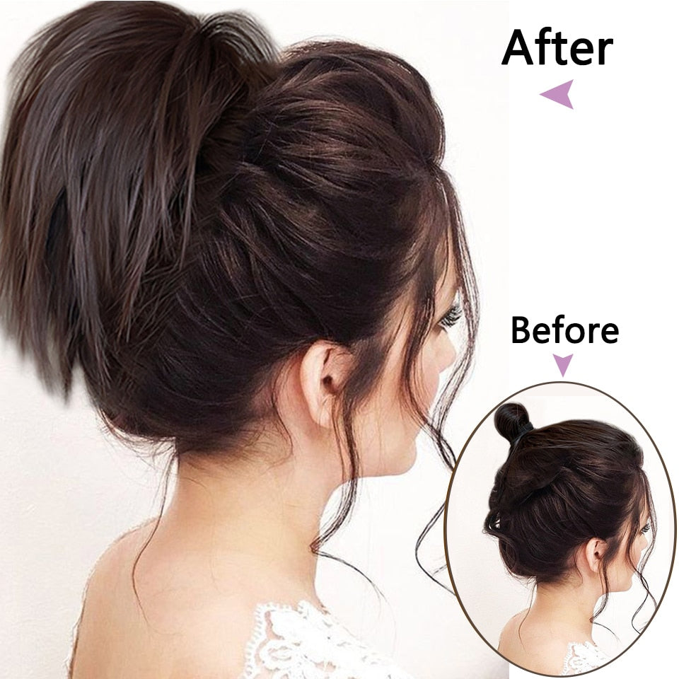 Synthetic Hair Bun Extensions Messy Straight Hair Band Elastic Chignon Scrunchy Wrap Updo False Hair Pieces For Women Hair