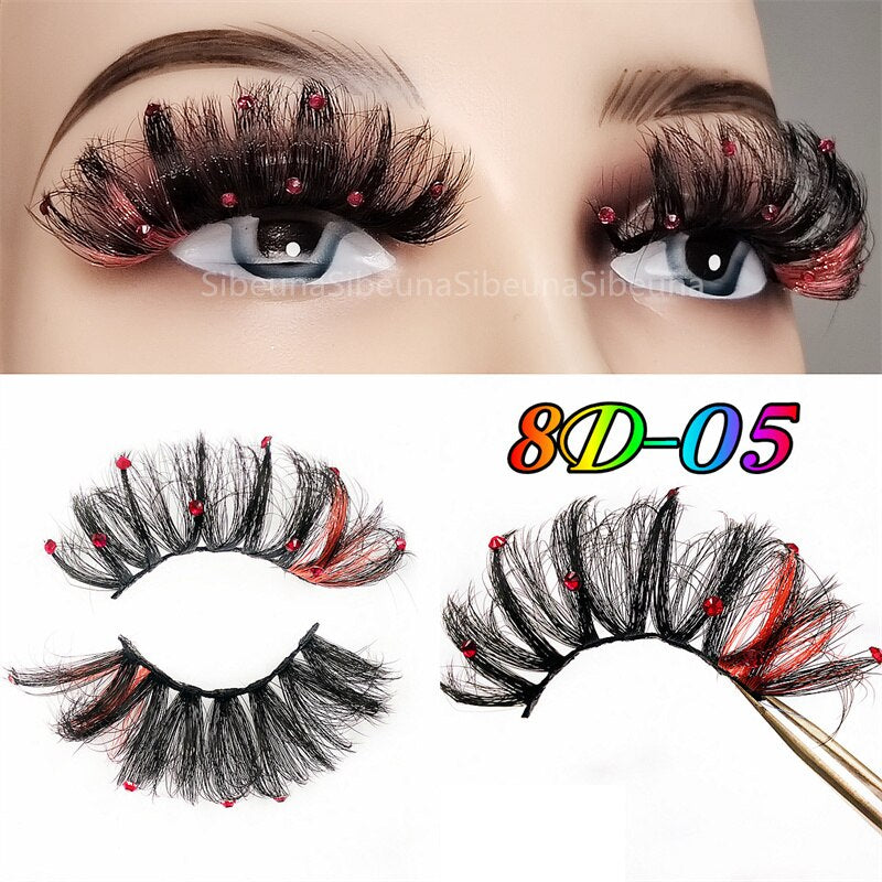 8D Diamond Glitter Lashes Faux Mink 25MM Fluffy Color Streaks Cosplay Eyelashes