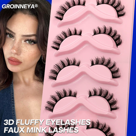 3D Mink Lashes Faux Mink Fluffy Lash 5 Pairs False Eyelashes Cat Eye Thick Mink Lashes Fluffy Short Natural Fake Lashes