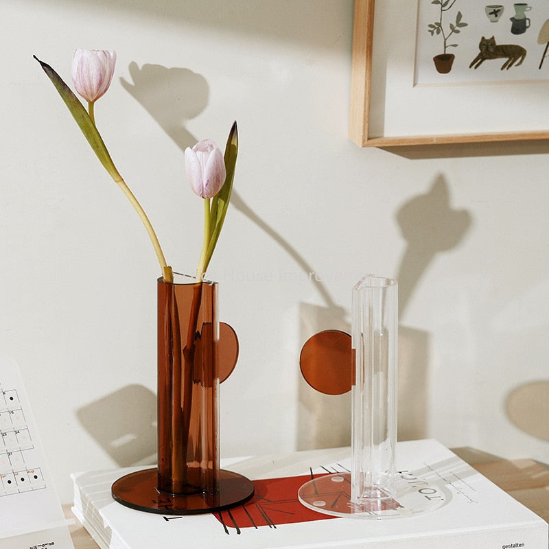 Rainbow Color Acrylic Vases Floral Container Decorative Home Office Decoration