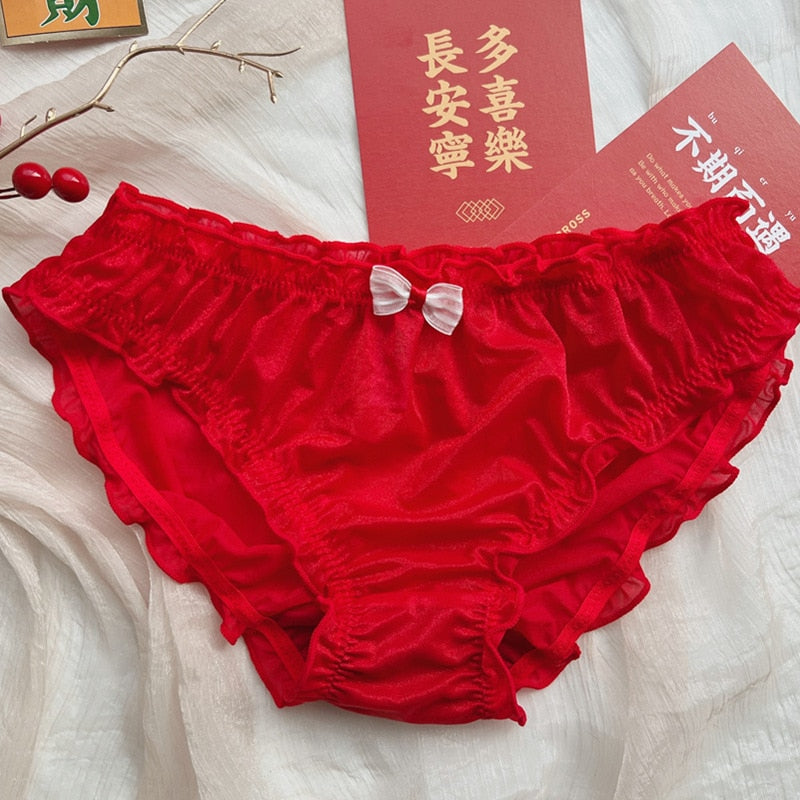 Ladies Plus Size Panties Girl Sweet Ruffle Solid Color Panties Ice Silk Cute Multicolor Women Panties Sexy Lace Panties