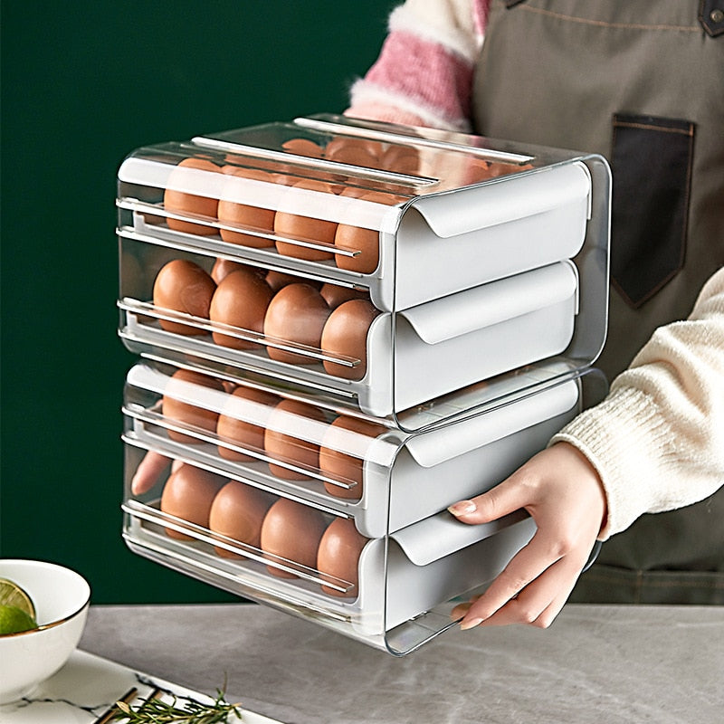 32 Grids Egg Storage Box Refrigerator Transparent Double-Layer Drawer-type Egg Box Container Home Kitchen Egg Holder Organizer