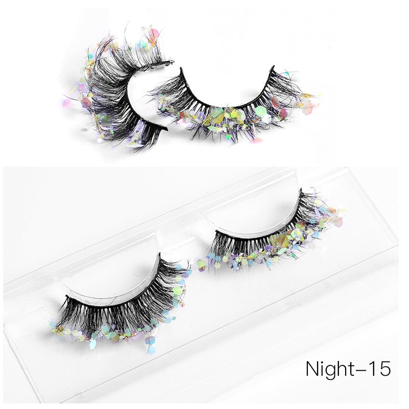 3D Diamond Shiny Fluffy Handmade Faux Mink Dramatic Decoration Eye Dress up EyeLashes Set False Eyelashes Colored Lashes