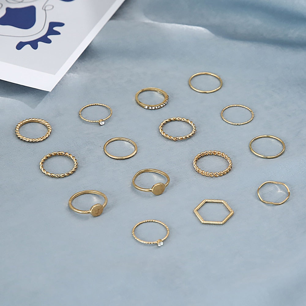 Boho Crystal Joint Ring Set For Women Geometric Knuckle Finger Rings Female Wedding Party Jewelry