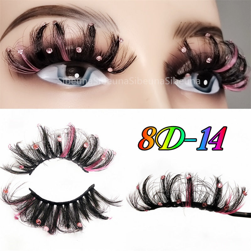 8D Diamond Glitter Lashes Faux Mink 25MM Fluffy Color Streaks Cosplay Eyelashes