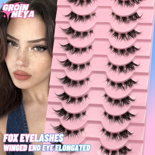 Cat Eye Lashes Invisible Band Natural Eyelashes Winged End Eye Elongated Cross Cluster Fairy 3D Faux Manga Lashes