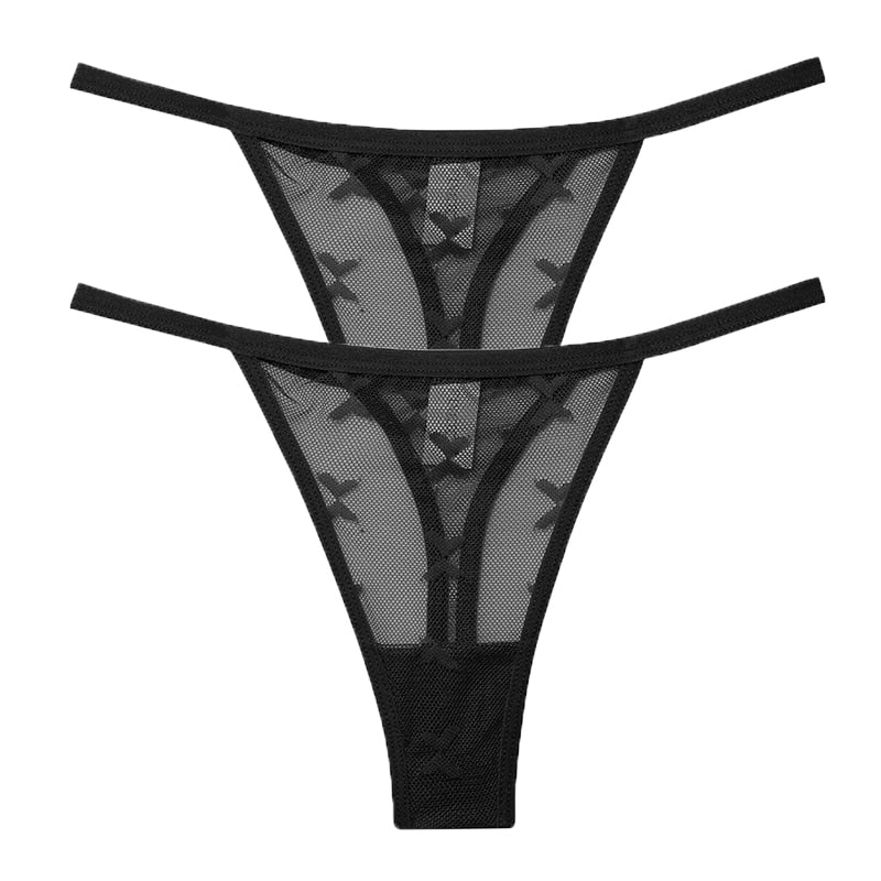 2PCS/Set Mesh Transparent Thong Women Panties Underwear Seamless G-String Female Underpants Intimates Lingerie S-XL
