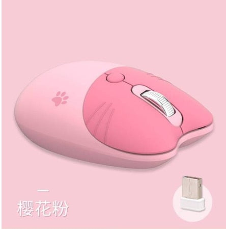 Cute Cat 2.4G Wireless Ergonomics Keyboard Set Mixed Candy Color Keycap Keyboard and Mouse Comb for Laptop Notebook PC