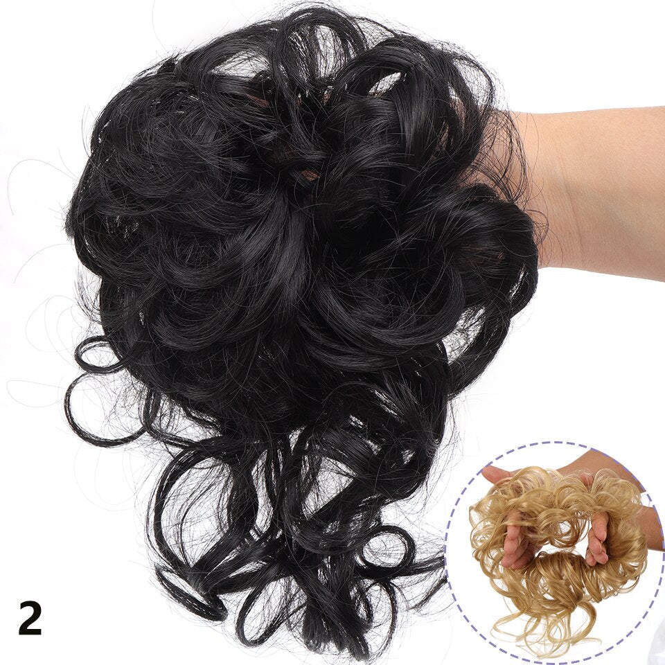 Synthetic Hair Bun Messy Scrunchies Hairpiece Accessories Claw Clip Chignon Curly Fake Hair Elastic Hair Band for Women