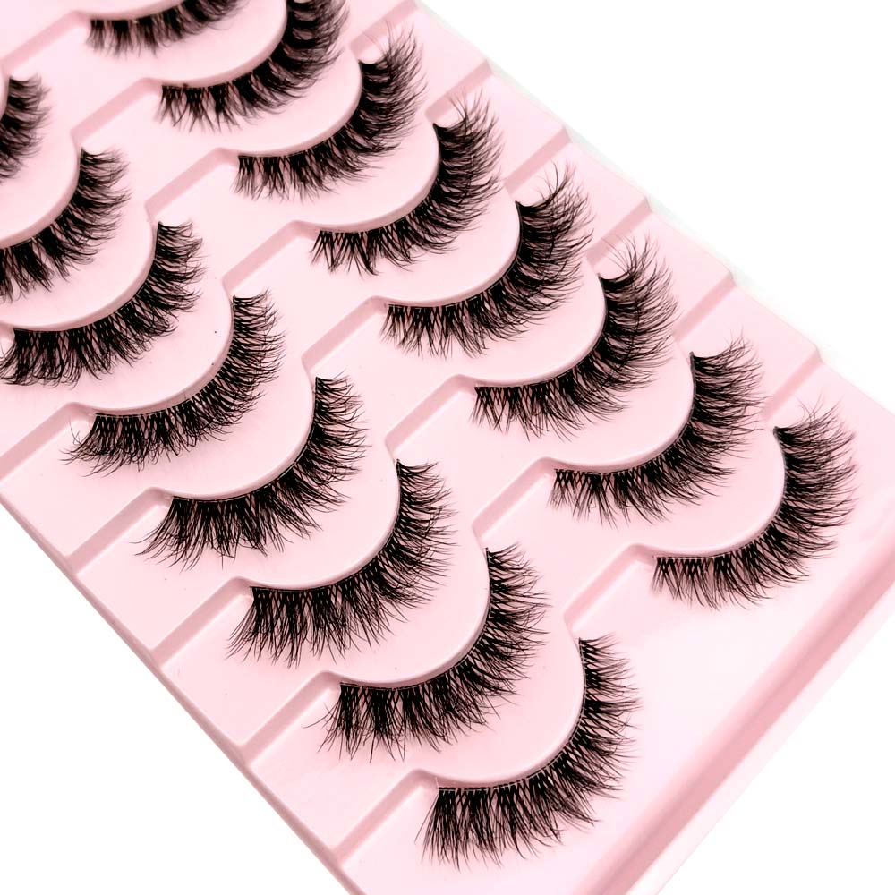 10 Pairs3D Mink Invisible Lash Handmade Crisscross Eyelashes Clear Band Soft Strip Eyelash Natural Long Wispy False Lashes