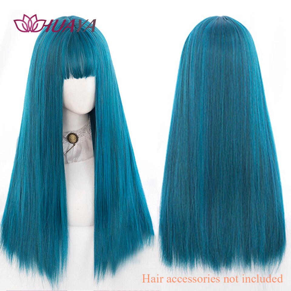 Long Straight Wig with Bangs Purple-White Heat Resistant Synthetic Hair Wigs for African American Girl Lolita Cosplay Wig