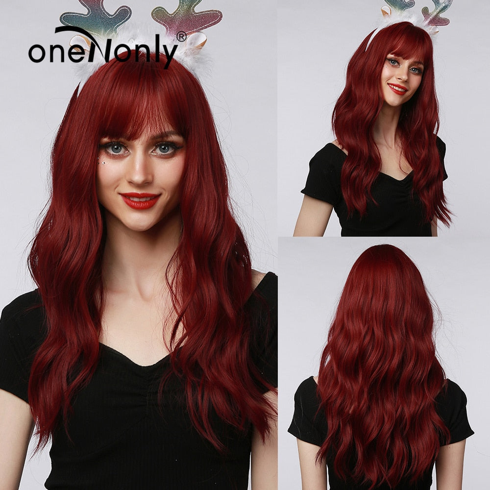 Purple Blue Wig with Bangs Long Wavy Cosplay Lolita Women Wigs Halloween Party High Temperature Hair