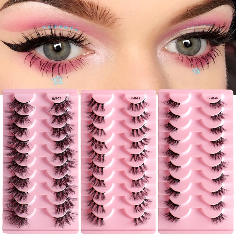 10pairs Half/full eye Mink Eyelashes Clear Band Eyelashes Crisscross Transparent Band False Eyelashes Dramatic Lashes Upper Lash