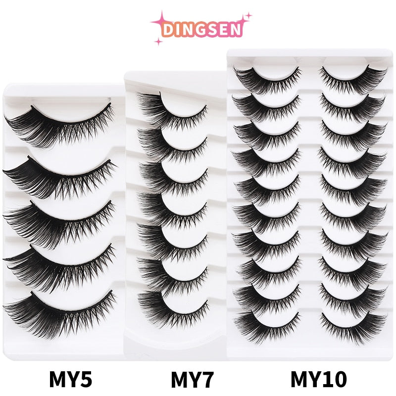 5/7/10Pairs Cat Eye Lash False Eyelashes Natural Faux Mink Eyelashes