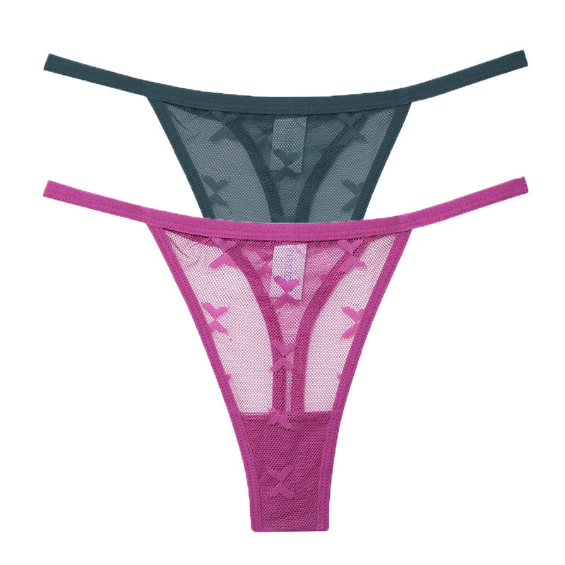 2PCS/Set Mesh Transparent Thong Women Panties Underwear Seamless G-String Female Underpants Intimates Lingerie S-XL