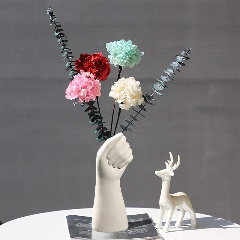 Nordic Style Ceramics Vase Modern Creative Hand Vase Flowers Arrangement Home Decor Office Living Room