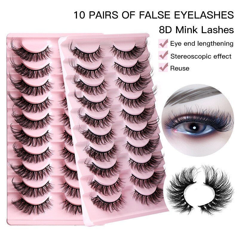 Cat Eye Lashes 10 Pairs Natural Fluffy Messy False Eyelashes Dramatic Tapered Foxy Faux Mink Lashes Cils