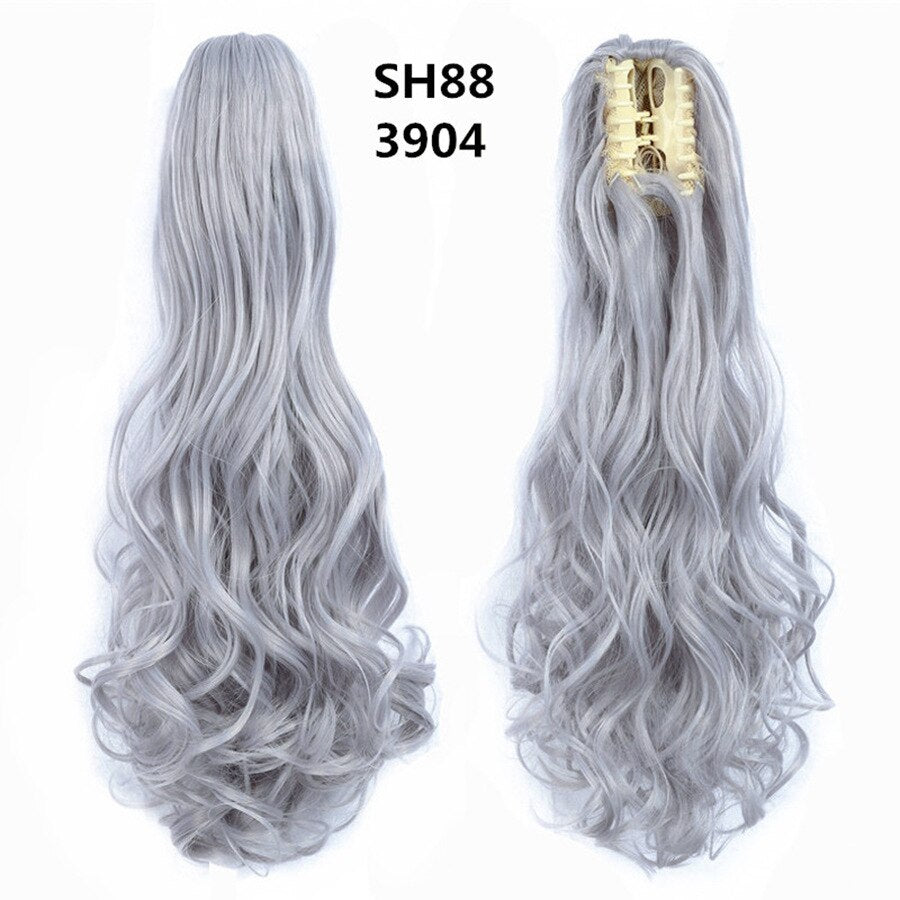 Synthetic Claw Clip Ponytail Extension Wavy Ponytail Long Straight Hair Ponytail Extension Clip Type Ladies Wig