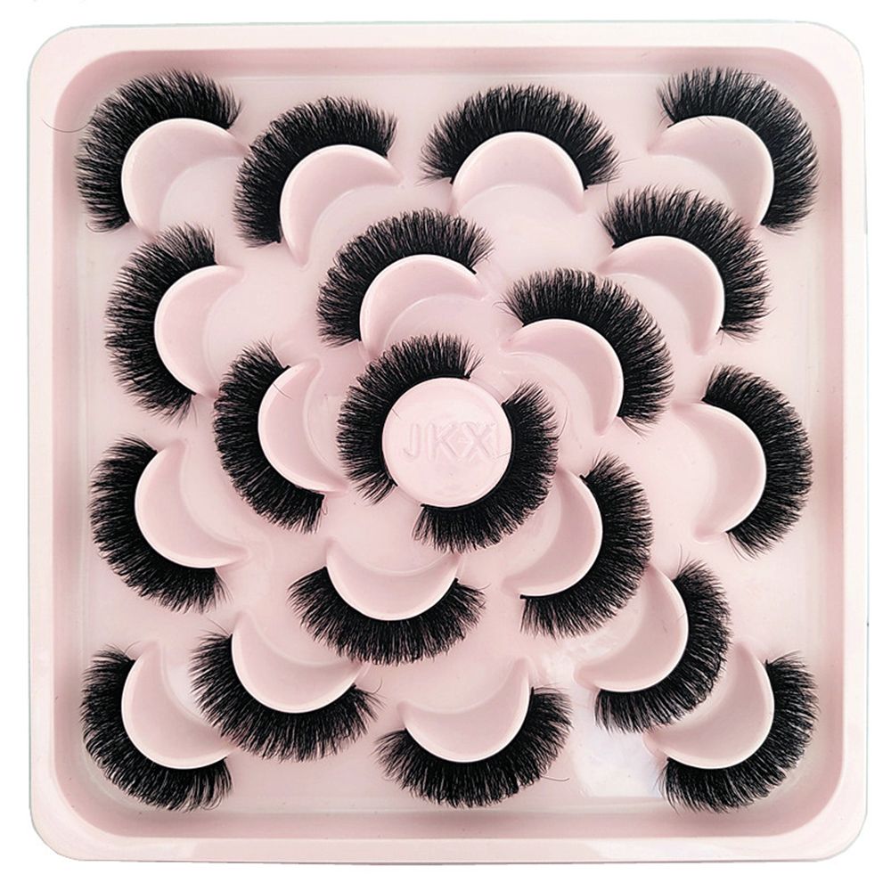 10 Pairs 6D Faux Mink Russian Strip Lashes D Curl Lash Extension 15-25mm Natural Soft Fluffy Eyelashes Reusable