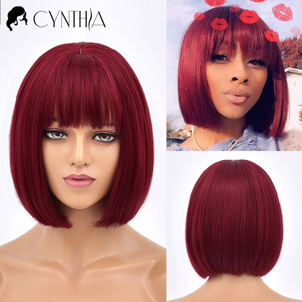 Green Short Bob Hair Synthetic Wig For Woman With Bangs Blonde Ombre Pink Cosplay Lolita Party Heat Resistant Daily Natural Hair