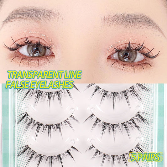 5 Pair Manga Lashes Thick False Eyelashes Tapered Cross Messy Soft Natural Fake Eyelashes