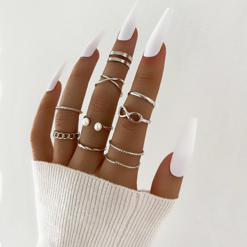 Boho Crystal Joint Ring Set For Women Geometric Knuckle Finger Rings Female Wedding Party Jewelry