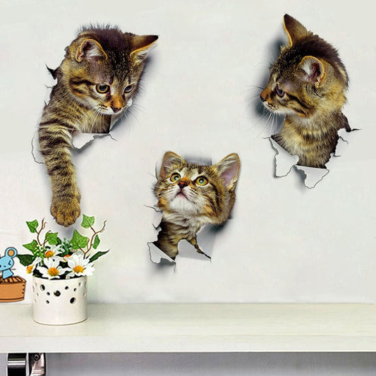 Home Decor Cats 3D Wall Stickers Hole View Toilet Sticker Cat Home Decoration PVC Wall Decals Removable Art Wallpapers