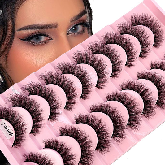 10Pairs 3D Faux Mink Hair False Eyelashes Natural Messy Eyelash Crisscross Wispy Fluffy Lashes Extension Big Eye Fake Lashes