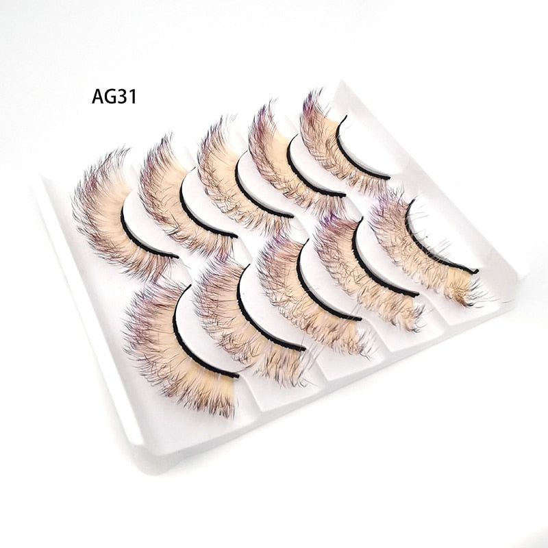 Gradient Color False Eyelashes 5pairs 3D Faux 100% Mink Fake Lashes Hair Fluffy Soft Lash Extension Reusable