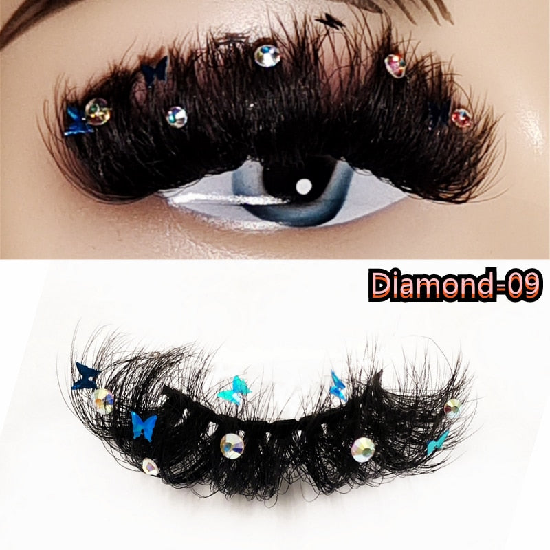 Natural/Long Glitter Shimmery Butterfly Eyelashes 25mm HandMade Full Strip Faux Mink Lashes With Butterflies