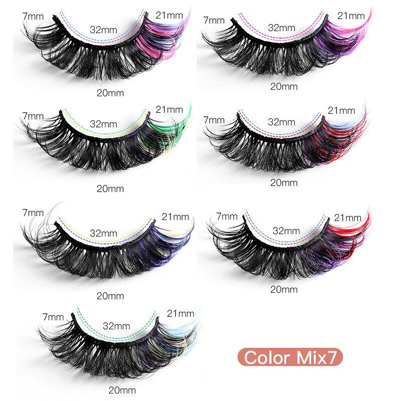 7pairs colored lashes makeup color eyelashes lash extension supplies d curl strip lashes