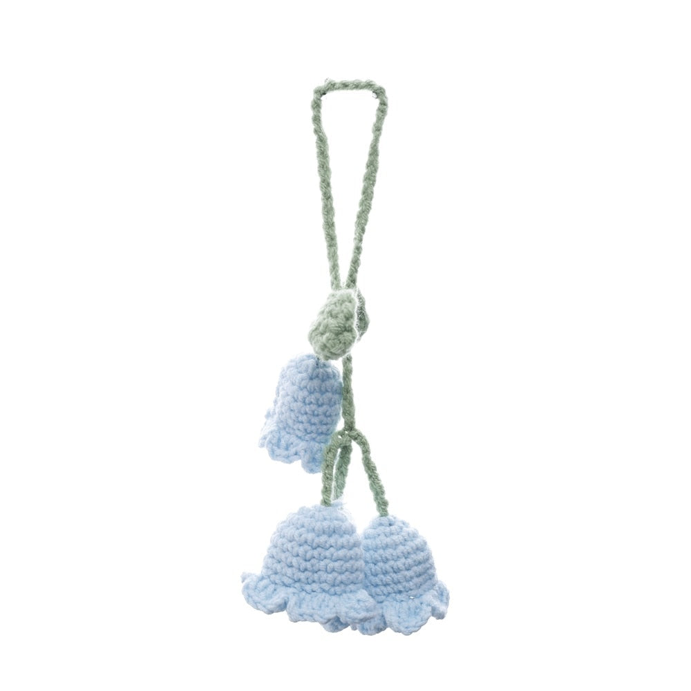 Handmade Flower Knitted Keychain Keyring Women Crocheted Wool Flower Leaf Bag Pendants Car Key Ring Fresh Handbag Charms Gifts