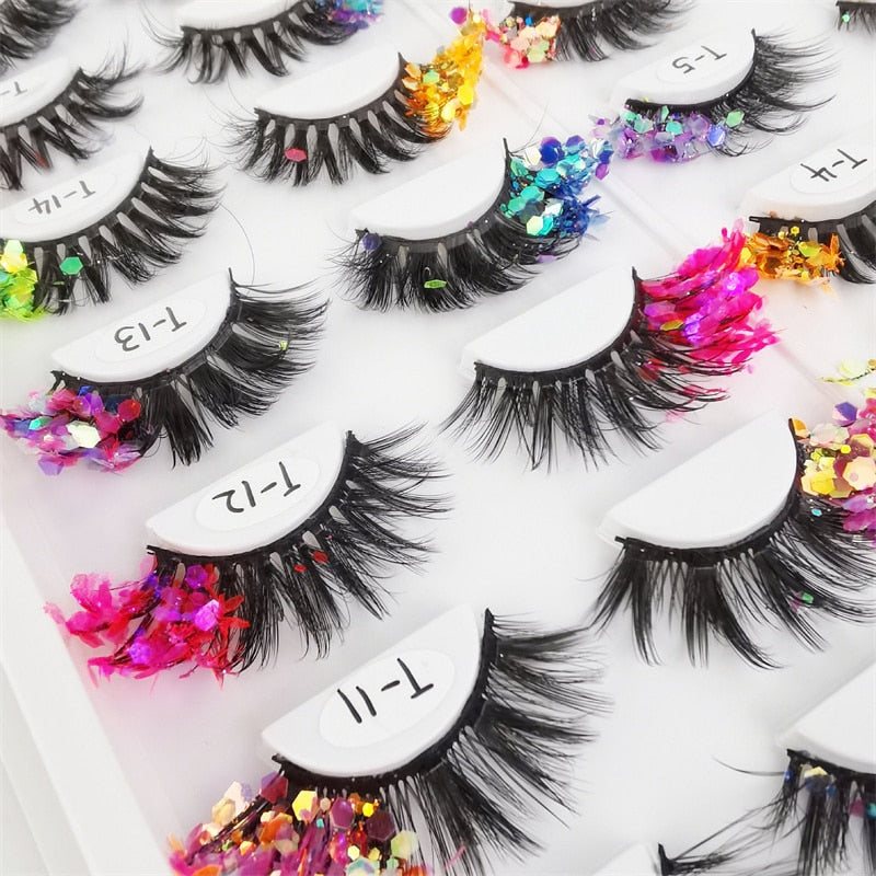 3D Diamond Shiny Fluffy Handmade Faux Mink Dramatic Decoration Eye Dress up EyeLashes Set False Eyelashes Colored Lashes