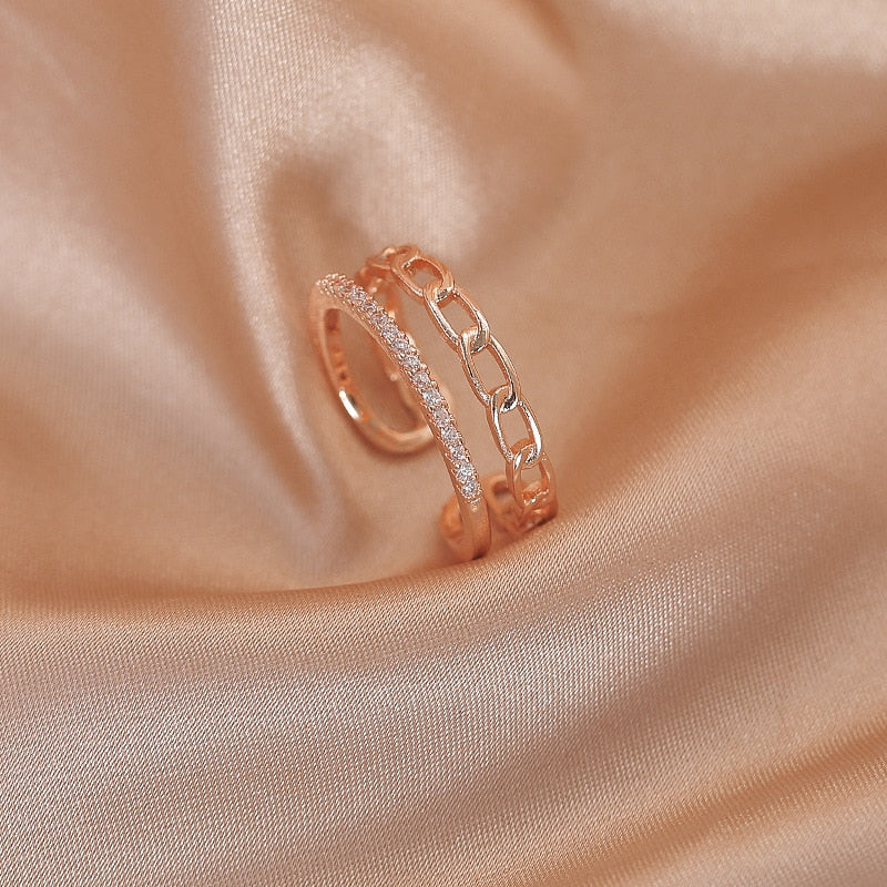 Luxury Gold Color Pearl Zircon Rings Vintage Sexy Open Joint Elegant
