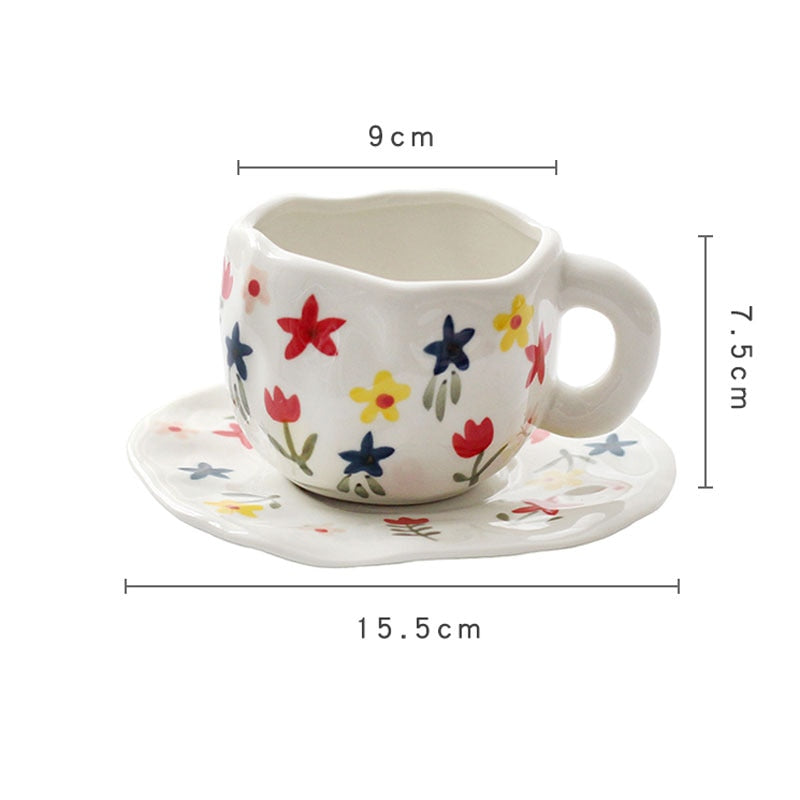 Japanese Hand Painted The Blue Sky and White Clouds Coffee Cup With Saucer Ceramic Handmade Tea Cup Saucer Set Cute Gift For Her