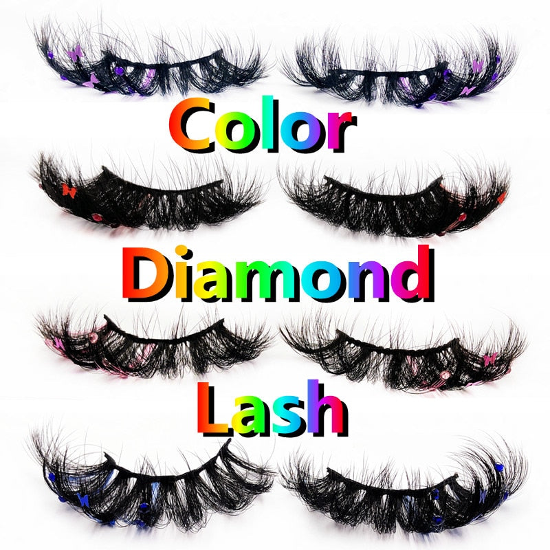 8D Diamond Glitter Lashes Faux Mink 25MM Fluffy Color Streaks Cosplay Eyelashes