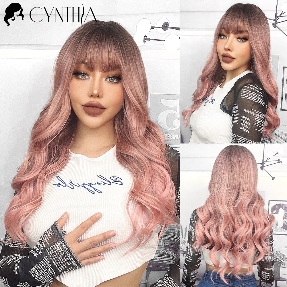 Blonde Synthetic Wig for Woman Long Body Wave Hair Cosplay Lolita Party Natural Heat Resistant Wigs Fiber Daily Hair