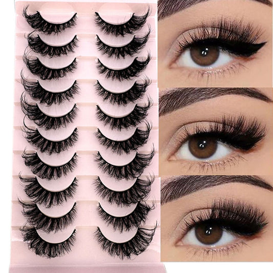 10Pairs False Eyelashes 6D Super Fluffy Wispy Faux Mink Eyelashes Cat Eye Dramatic Lashes Eyelash Extension