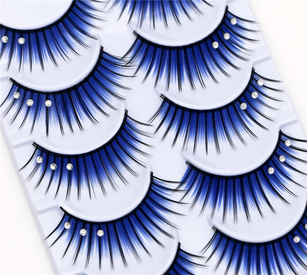 5 pairs eyelash color flash drill performance blue three drill of fake eyelashes false lashes eyelash