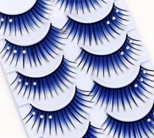 5 pairs eyelash color flash drill performance blue three drill of fake eyelashes false lashes eyelash