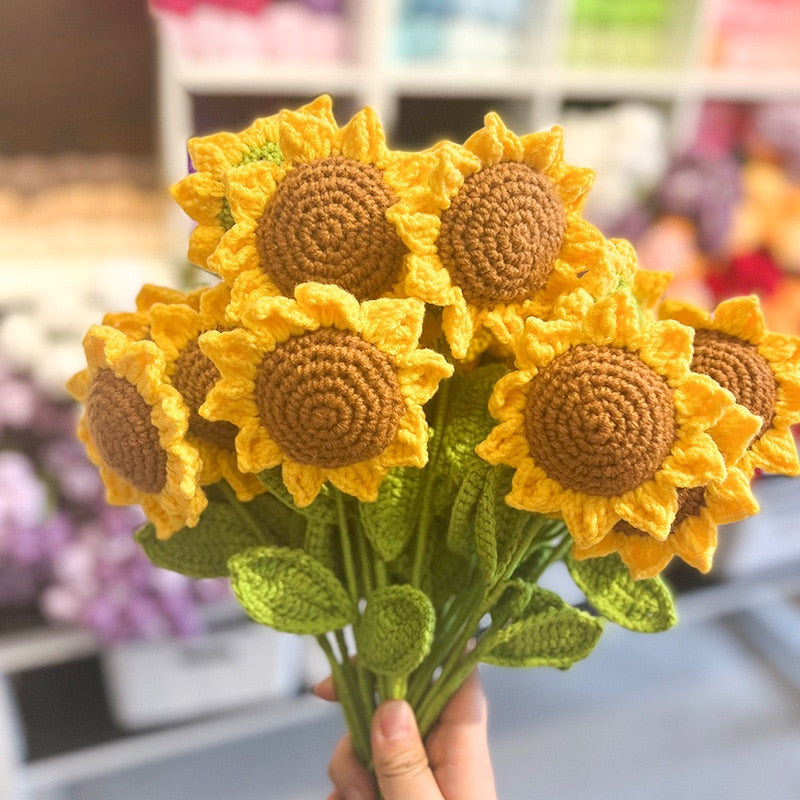 10/5pcs Knitting Flower Sun Flower Fake Flowers Bouquet Decoration Hand-woven Fake Flower Home Creative Decorate