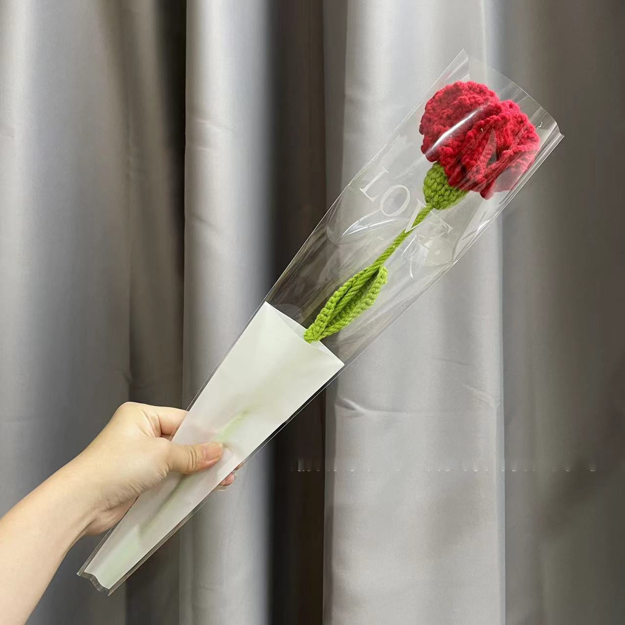 Knitting Flower Rose Carnation Fake Flowers Bouquet Decoration Hand-woven Home Table Decorate Creative Fake Flower Gifts