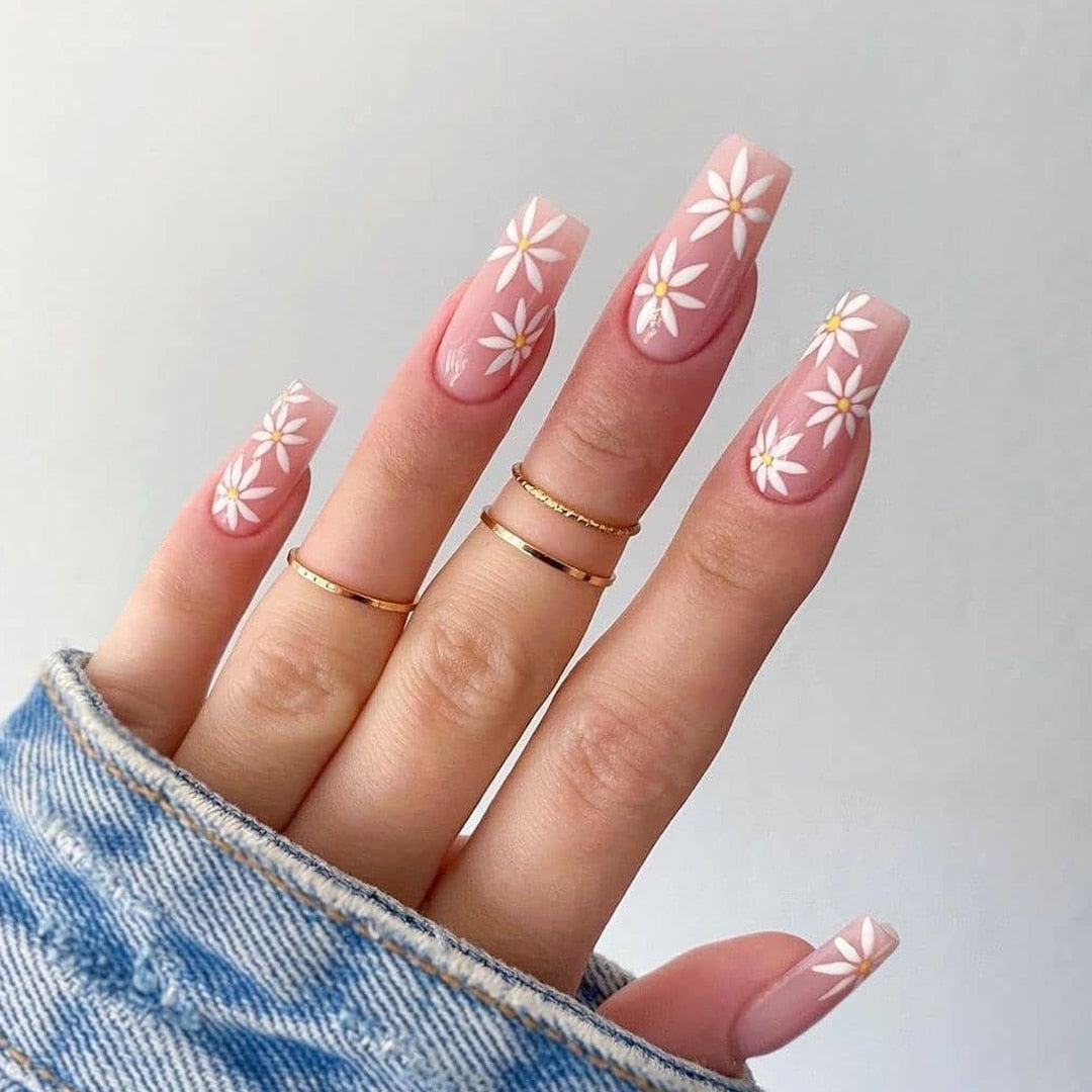 24/30Pcs Pink Leopard Designs False Nails French Long Coffin Fake Nail Artificial Full Cover Nail Art Tips Press on Nail