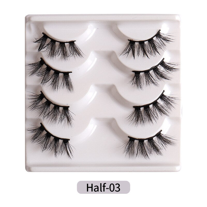 4Pairs Half Lashes 3D False Eyelash Half Mink Eyelash Messy Cross Short Natural Fake Eyelashes Winged Lashes