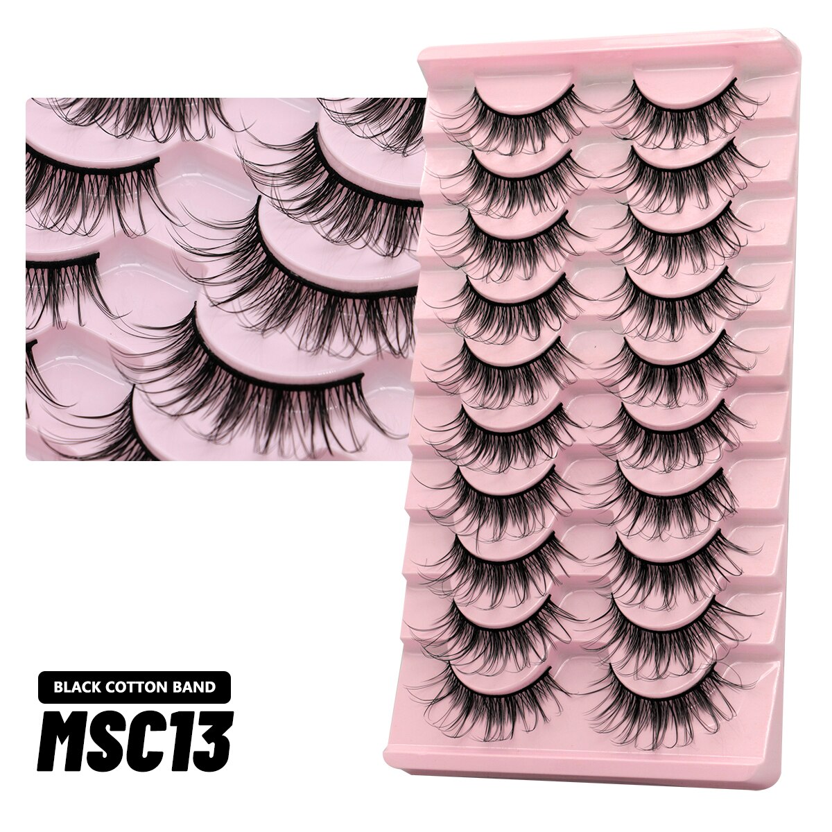 Clear Band Lashes Natural Look Wispy Mink Eyelashes Fluffy 16mm Cat Eye Lashes Pack 5D 10 Pairs Fake Eyelashes