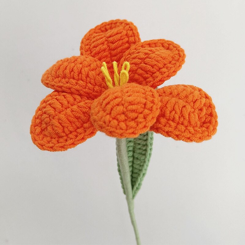 Finished Hand-Knitted Tulips Bouquet Handmade Crochet Fake Flowers for Home Decorate Handmade
