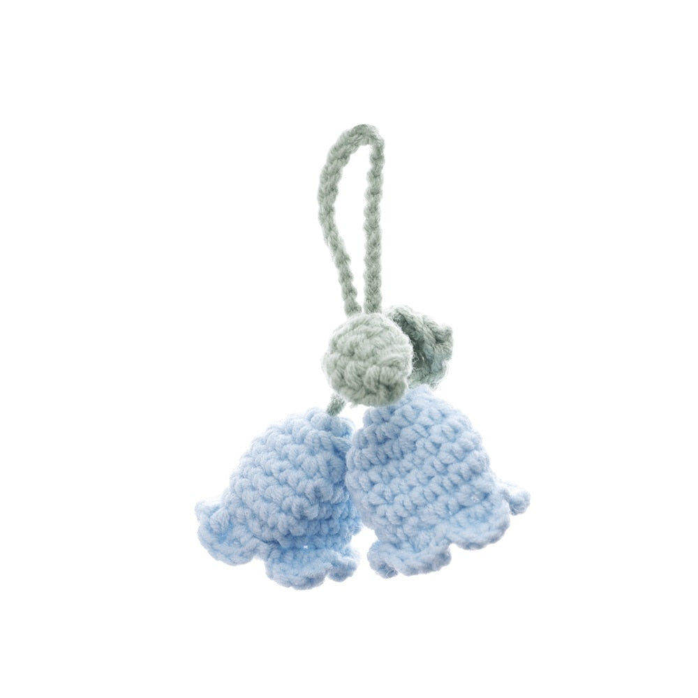 Handmade Flower Knitted Keychain Keyring Women Crocheted Wool Flower Leaf Bag Pendants Car Key Ring Fresh Handbag Charms Gifts