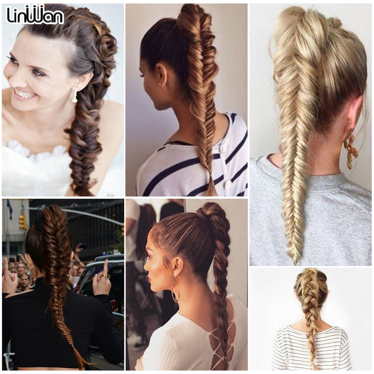 Synthetic Heat Resistant Braided Fishtail Fishbone Drawstring Ponytail Hairpiece Blonde Hair Extensions For Woman