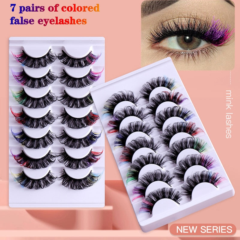 7pairs colored lashes makeup color eyelashes lash extension supplies d curl strip lashes